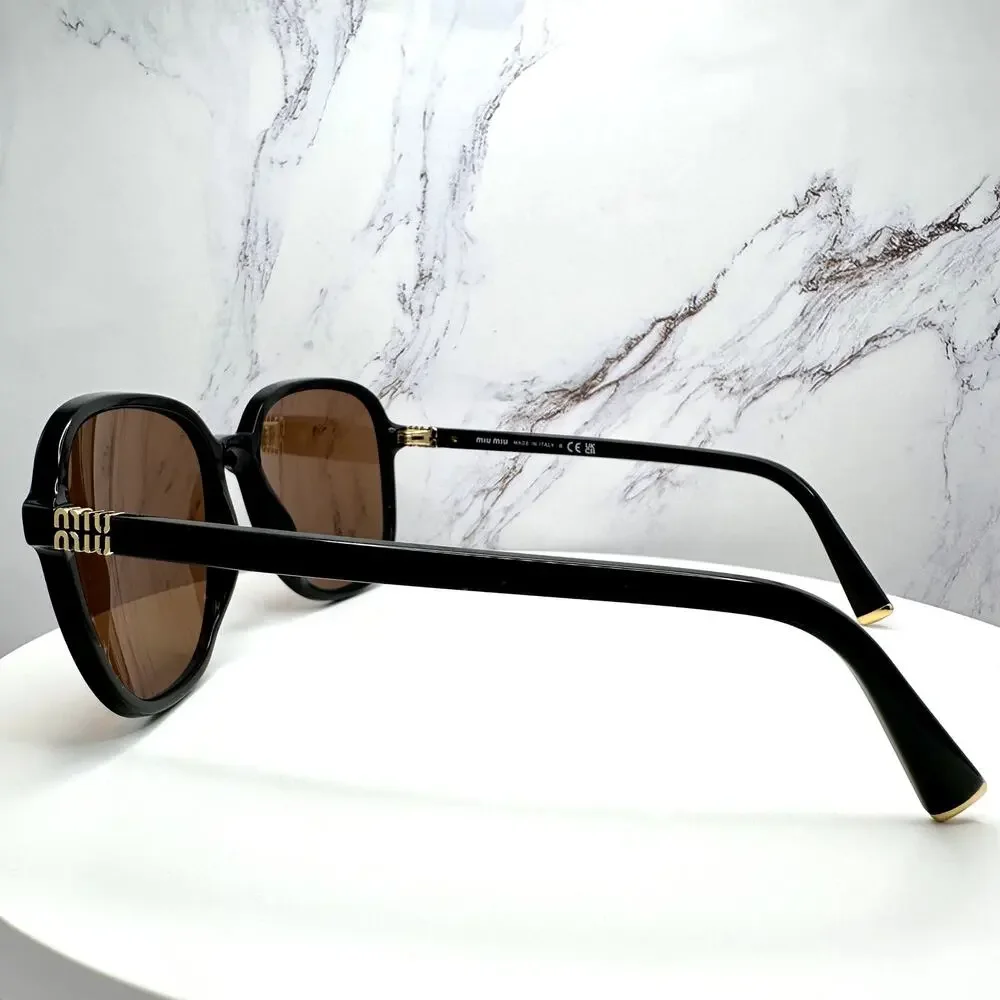 New MIU MIU Sunglasses MU B01S 16K90Q Black Brown Lens Oversized Pillow Square - Picture 16 of 16